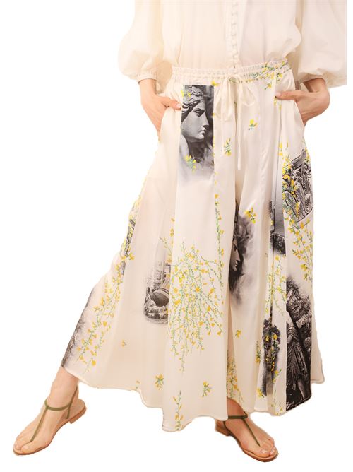 wide trousers in pure silk with broom print Laboratorio Capri | IRISGINESTRE